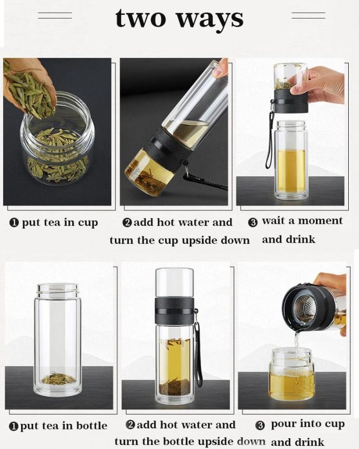 NUFuse - Tea Infuser Bottle: Anti Scalding, Double Layer Glass With Cup - Image 2